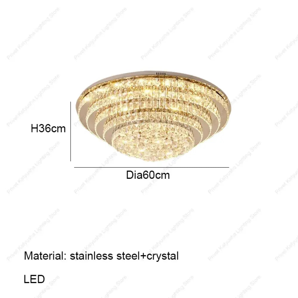 LED Modern Luxury Crystal Ceiling Lights Luxurious Chrome Mirror Stainless Steel Ceiling Mounted Lamps for Living Room