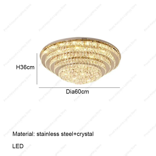 LED Modern Luxury Crystal Ceiling Lights Luxurious Chrome Mirror Stainless Steel Ceiling Mounted Lamps for Living Room