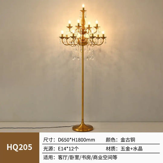 European-style villa living room crystal lamp dining room floor lamp wedding banquet hall props decorative iron candle