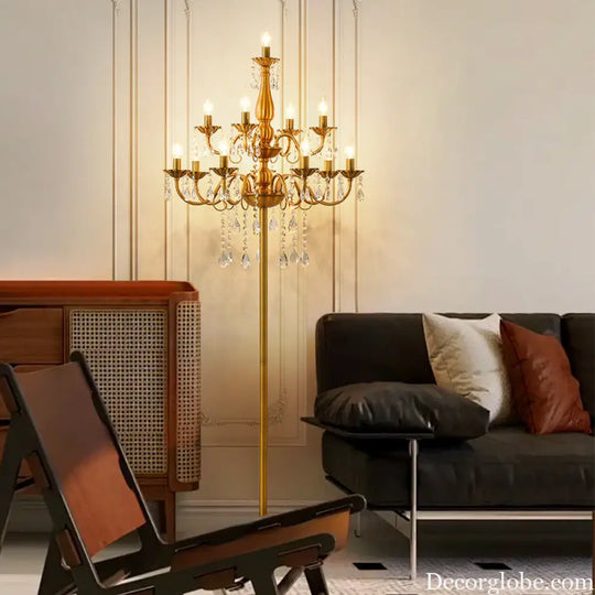 European-style villa living room crystal lamp dining room floor lamp wedding banquet hall props decorative iron candle