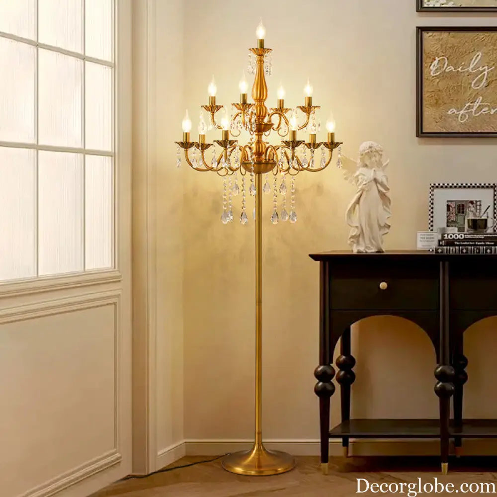European-style villa living room crystal lamp dining room floor lamp wedding banquet hall props decorative iron candle