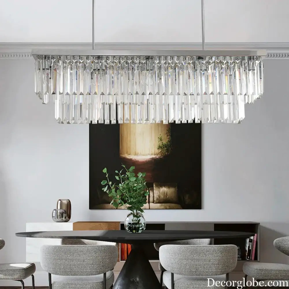 Sophisticated Silver Crystal Chandelier - Ideal for Dining Rooms and Kitchen Islands - Luxury LED Home Decor Lighting Fixture - DecorGlobe