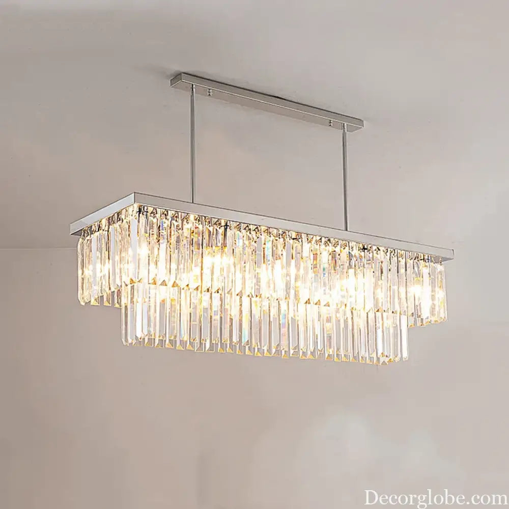 Sophisticated Silver Crystal Chandelier - Ideal for Dining Rooms and Kitchen Islands - Luxury LED Home Decor Lighting Fixture - DecorGlobe