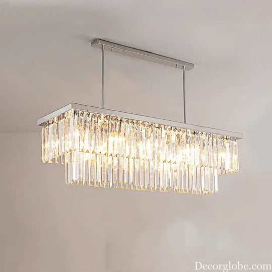 Sophisticated Silver Crystal Chandelier - Ideal for Dining Rooms and Kitchen Islands - Luxury LED Home Decor Lighting Fixture - DecorGlobe