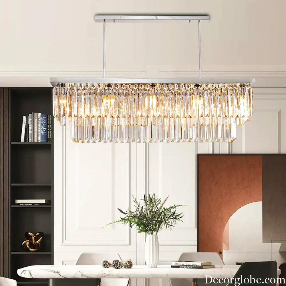 Sophisticated Silver Crystal Chandelier - Ideal for Dining Rooms and Kitchen Islands - Luxury LED Home Decor Lighting Fixture - DecorGlobe