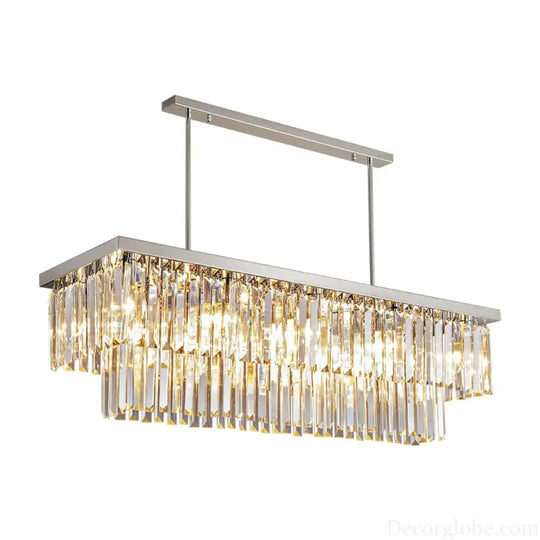 Sophisticated Silver Crystal Chandelier - Ideal for Dining Rooms and Kitchen Islands - Luxury LED Home Decor Lighting Fixture - DecorGlobe
