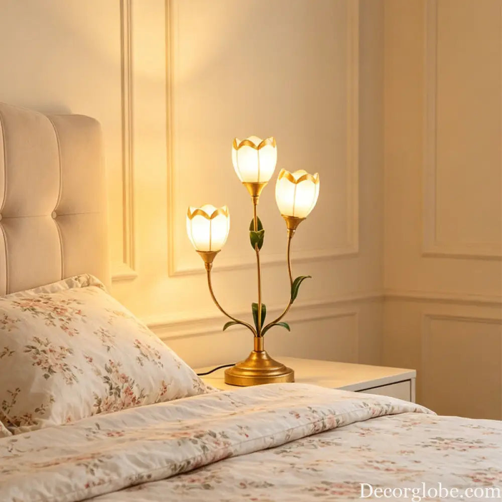 American Retro Table Lamp Modern Simple Creative Flower Room Lamp French Pastoral Warm and Romantic Bedroom Bedside Lamp