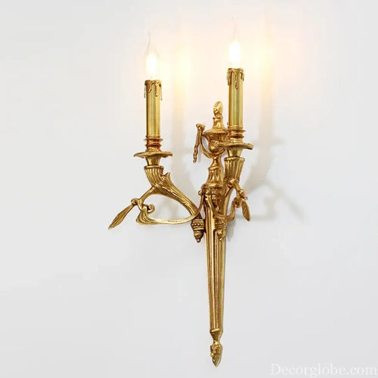 French Bedroom Bedside Brass Candle Wall Lamp Retro Luxury Dining Room Fashionable Art Atmosphere Corridor Lamp