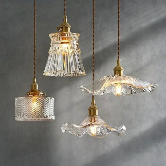 Modern Glass Pendant Light for Bedroom Kitchen Dining Room Hanging Lamp LED Flower Luminaire Chandelier Nordic Lighting