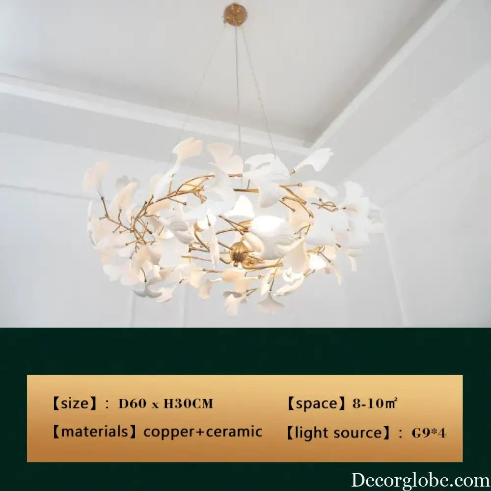 New gold chandelier white ceramic leaf lamp indoor home living room decorative lamp French luxury staircase ceiling lamp - DecorGlobe