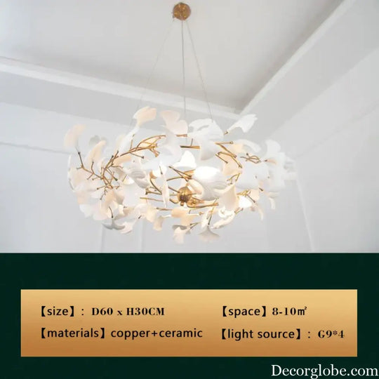 New gold chandelier white ceramic leaf lamp indoor home living room decorative lamp French luxury staircase ceiling lamp - DecorGlobe
