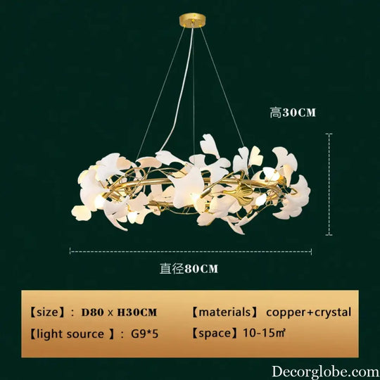 New gold chandelier white ceramic leaf lamp indoor home living room decorative lamp French luxury staircase ceiling lamp - DecorGlobe