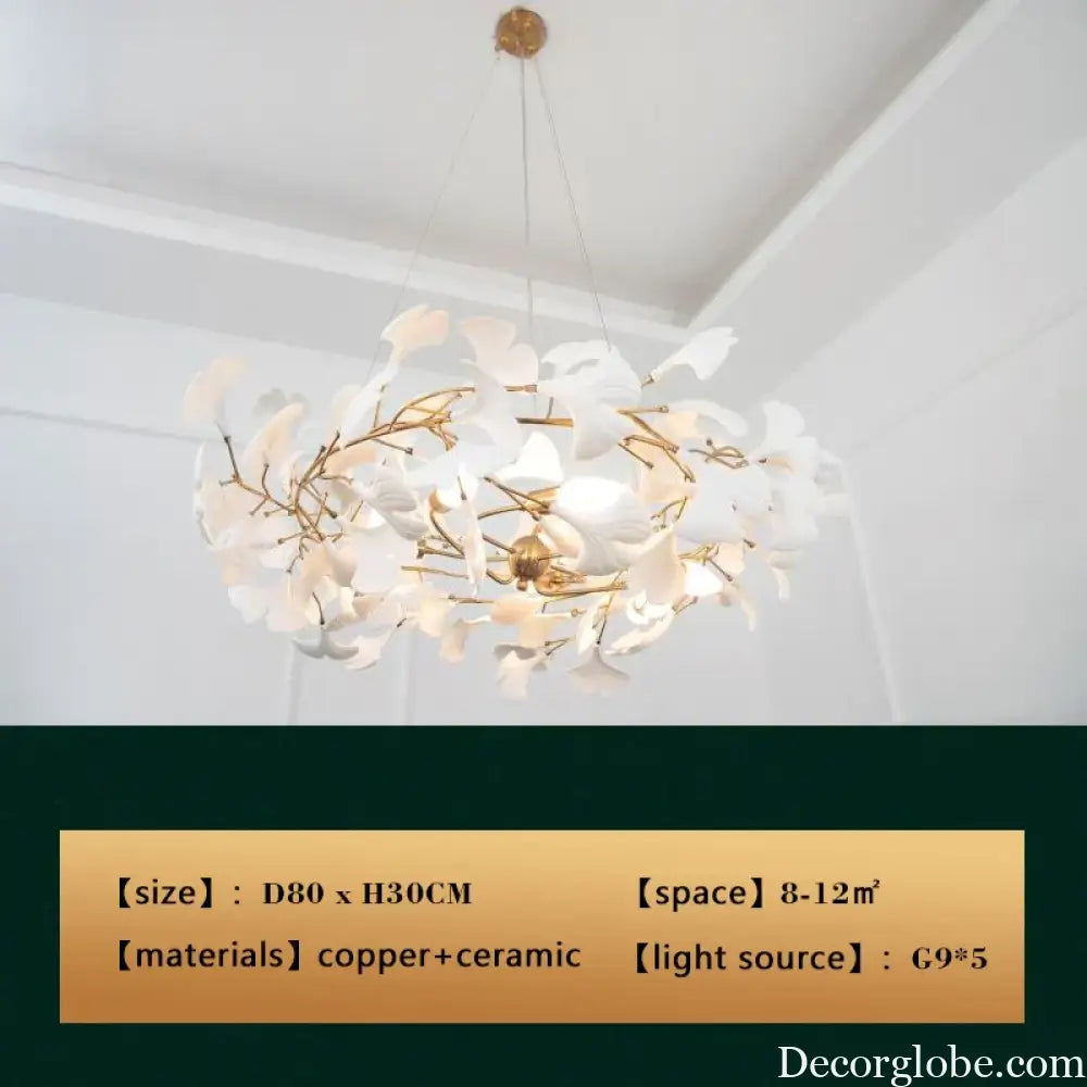 New gold chandelier white ceramic leaf lamp indoor home living room decorative lamp French luxury staircase ceiling lamp - DecorGlobe