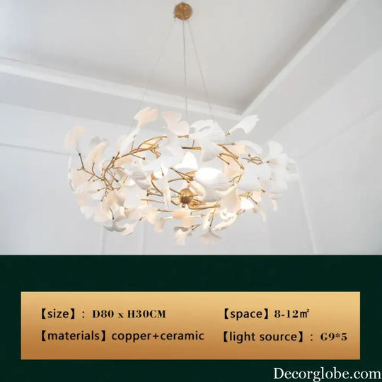 New gold chandelier white ceramic leaf lamp indoor home living room decorative lamp French luxury staircase ceiling lamp - DecorGlobe