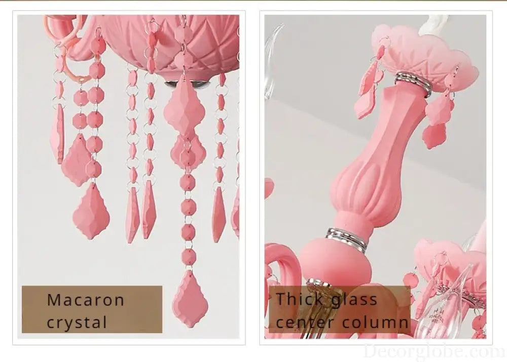 Pink Macaron LED Crystal Chandelier Modern Stylish Hanging Light Bedroom Living Room Kids Room Study Elegant Home Decor