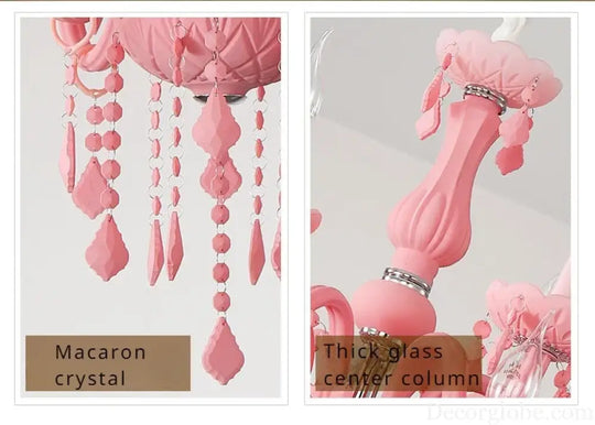 Pink Macaron LED Crystal Chandelier Modern Stylish Hanging Light Bedroom Living Room Kids Room Study Elegant Home Decor