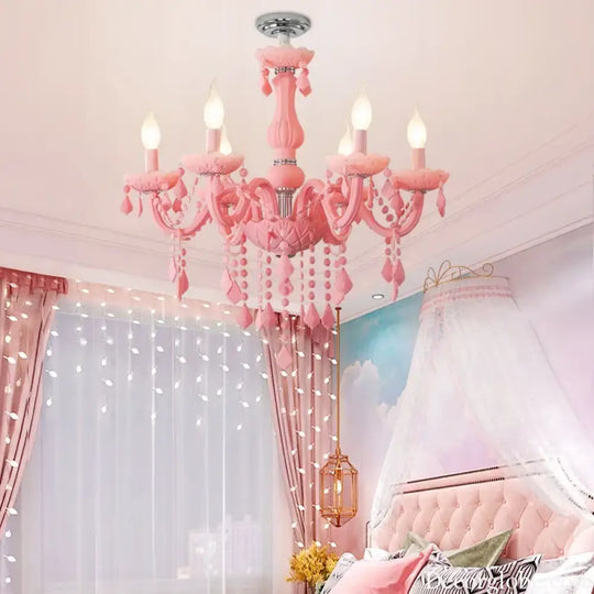 Pink Macaron LED Crystal Chandelier Modern Stylish Hanging Light Bedroom Living Room Kids Room Study Elegant Home Decor