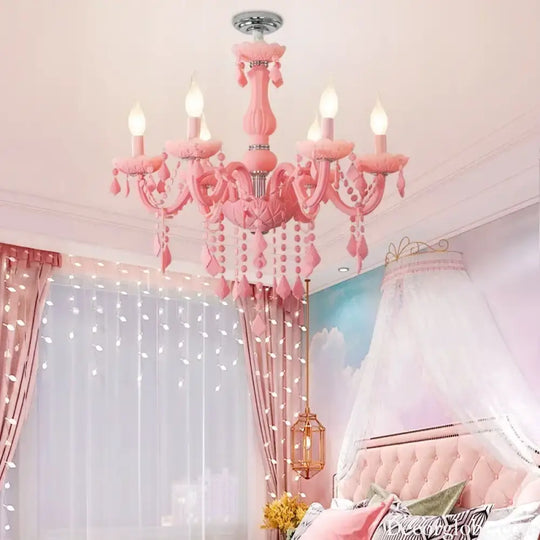 Pink Macaron LED Crystal Chandelier Modern Stylish Hanging Light Bedroom Living Room Kids Room Study Elegant Home Decor