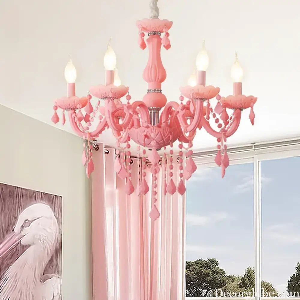 Pink Macaron LED Crystal Chandelier Modern Stylish Hanging Light Bedroom Living Room Kids Room Study Elegant Home Decor