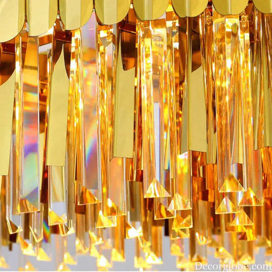 Elegant Post-Modern Crystal Chandelier - Stainless Steel Golden Round Lighting for Living Rooms, Dining Rooms, and Bedrooms - DecorGlobe