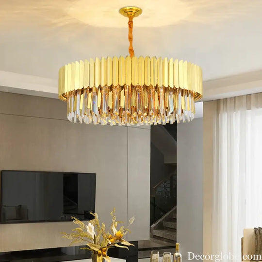 Elegant Post-Modern Crystal Chandelier - Stainless Steel Golden Round Lighting for Living Rooms, Dining Rooms, and Bedrooms - DecorGlobe