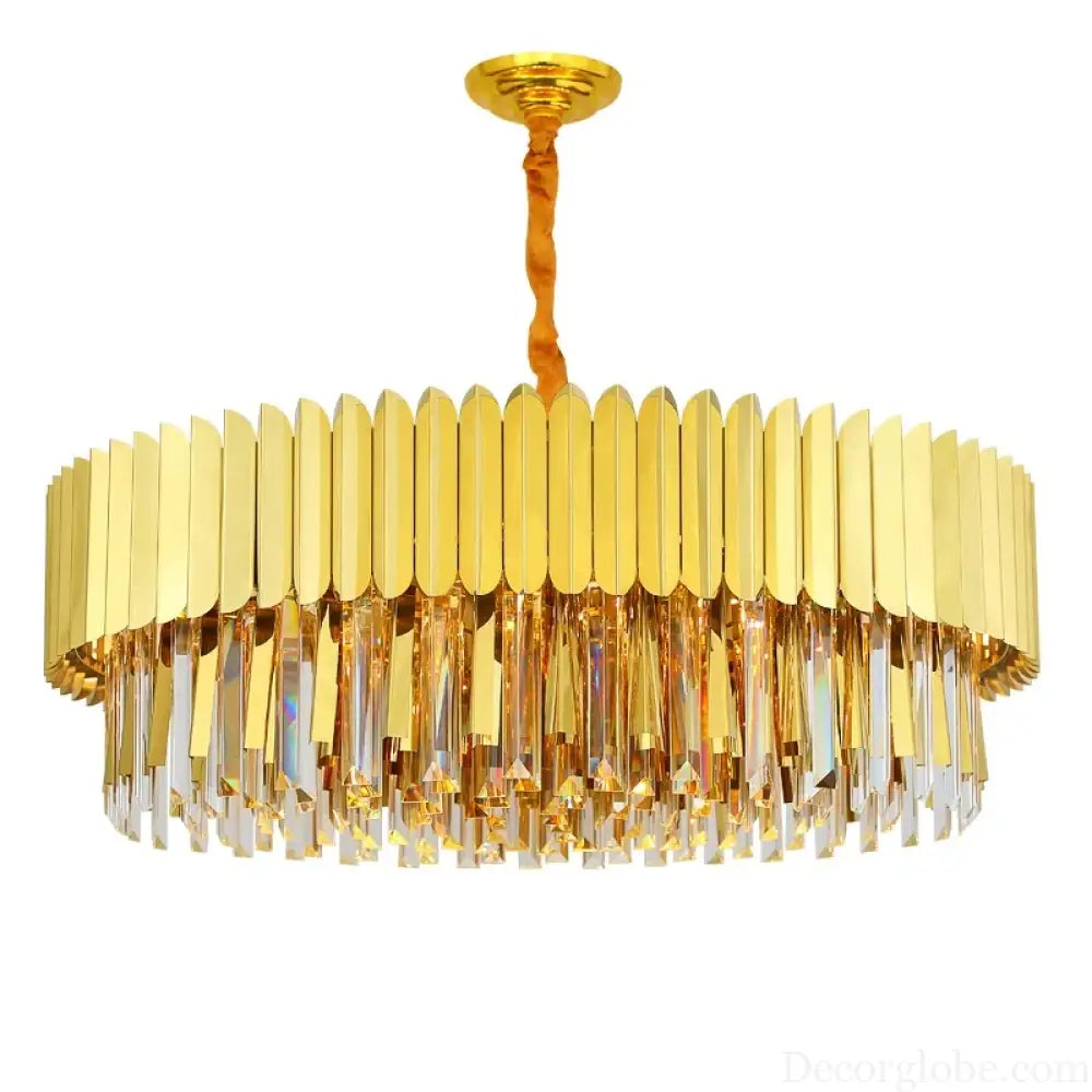 Elegant Post-Modern Crystal Chandelier - Stainless Steel Golden Round Lighting for Living Rooms, Dining Rooms, and Bedrooms - DecorGlobe
