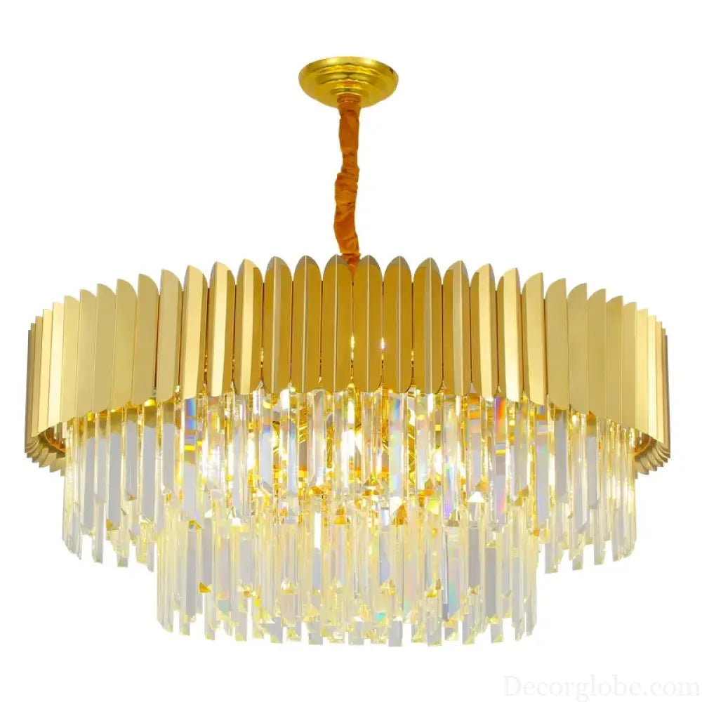 Postmodern Round Gold Stainless Steel Crystal LED Chandelier - Contemporary Illumination for Dining Elegance - DecorGlobe
