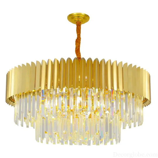 Postmodern Round Gold Stainless Steel Crystal LED Chandelier - Contemporary Illumination for Dining Elegance - DecorGlobe