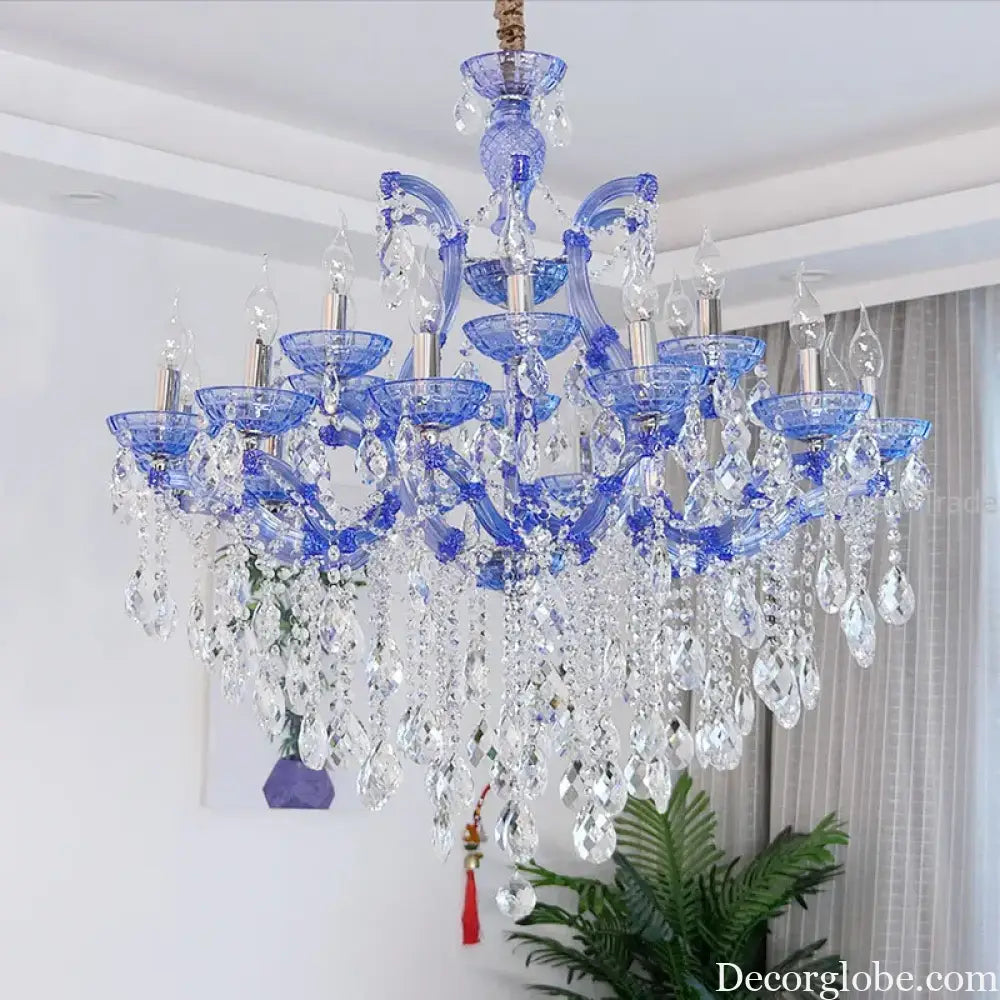 European Princess Crystal Chandelier - Choose from Warm Pink, Blue, Purple, or Red for Creative Room Decor - DecorGlobe