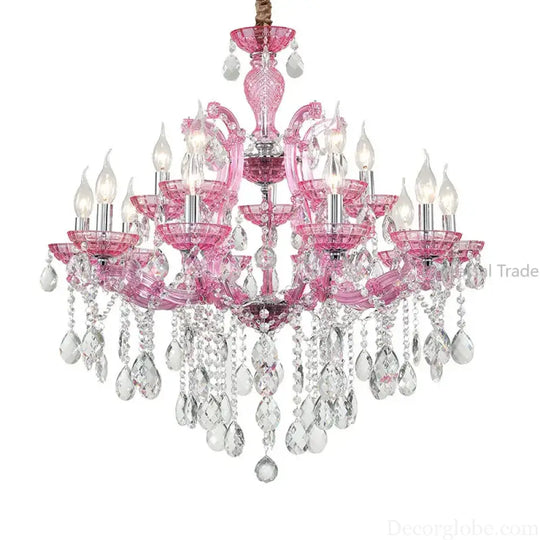 European Princess Crystal Chandelier - Choose from Warm Pink, Blue, Purple, or Red for Creative Room Decor - DecorGlobe