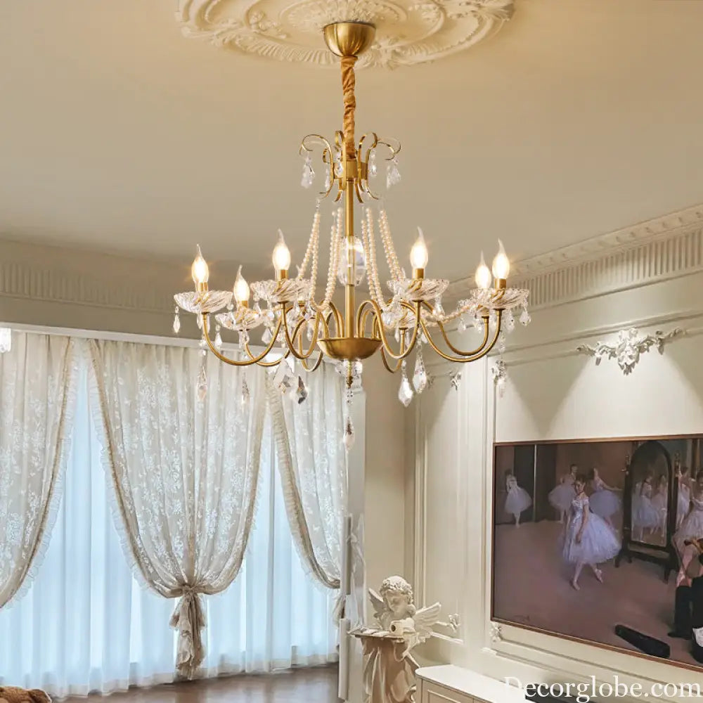 French Mid-Century Style Light Luxury Crystal Living Room Chandelier New American Retro Dining Room Bedroom Lamp