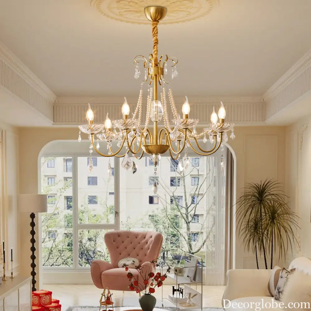 French Mid-Century Style Light Luxury Crystal Living Room Chandelier New American Retro Dining Room Bedroom Lamp