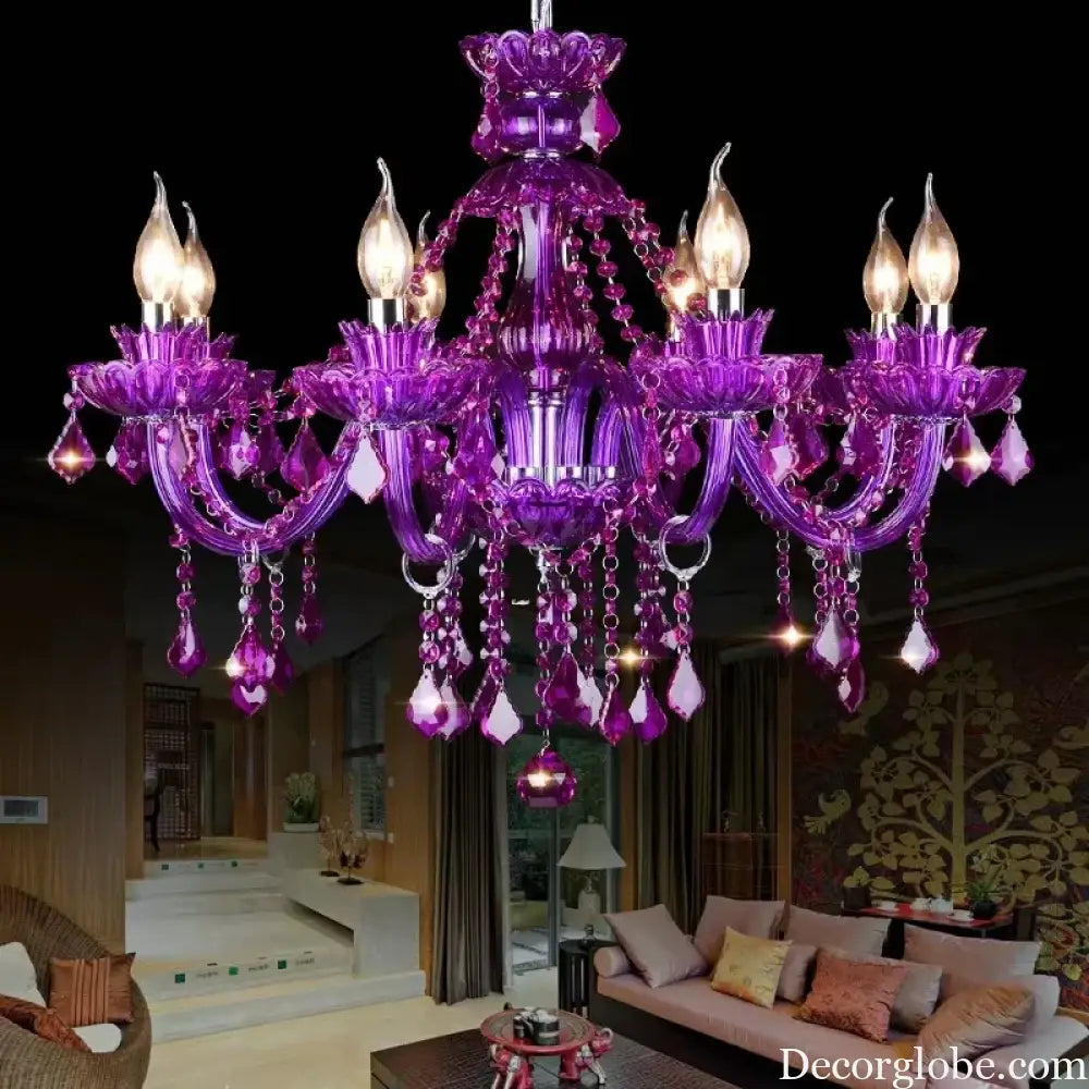 Purple Crystal Chandelier Lighting Luxury Living Room Decor Home led Crystal Pendant Lamp Violet Dining Kitchen Hanging