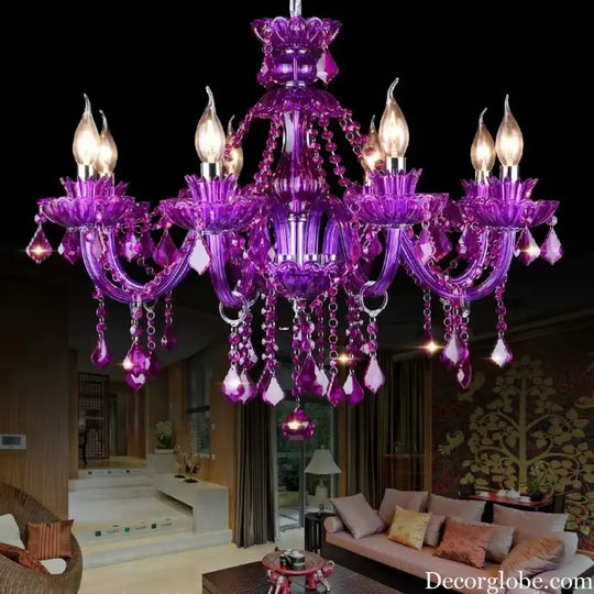 Purple Crystal Chandelier Lighting Luxury Living Room Decor Home led Crystal Pendant Lamp Violet Dining Kitchen Hanging