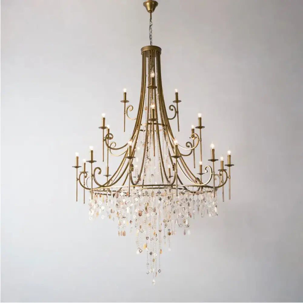 American Duplex Crystal Chandelier Retro French For Villa Living Room Staircase Three Story Long Shell Home Decor