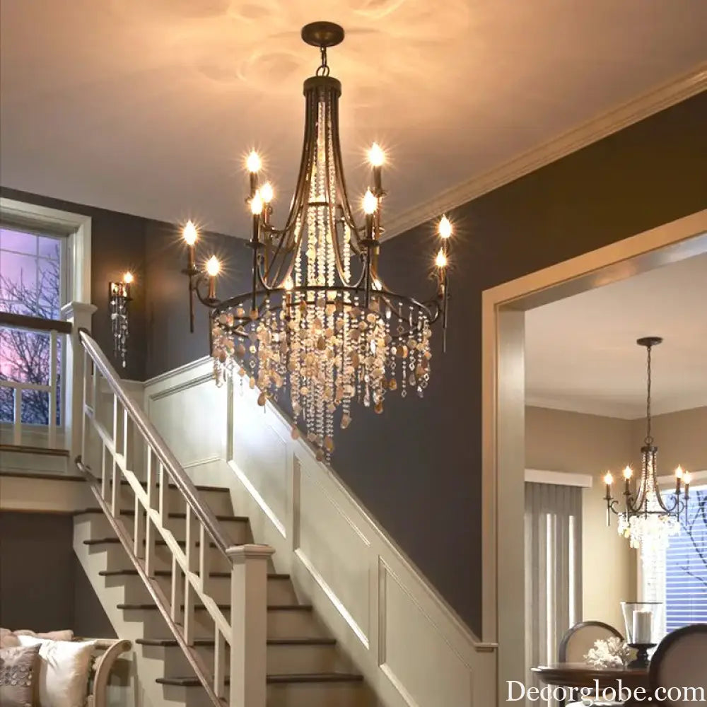 American Duplex Crystal Chandelier Retro French For Villa Living Room Staircase Three Story Long Shell Home Decor