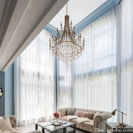 American Duplex Crystal Chandelier Retro French For Villa Living Room Staircase Three Story Long Shell Home Decor
