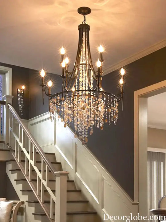 American Duplex Crystal Chandelier Retro French For Villa Living Room Staircase Three Story Long Shell Home Decor