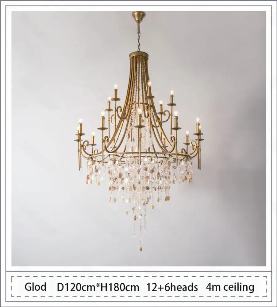 American Duplex Crystal Chandelier Retro French For Villa Living Room Staircase Three Story Long Shell Home Decor