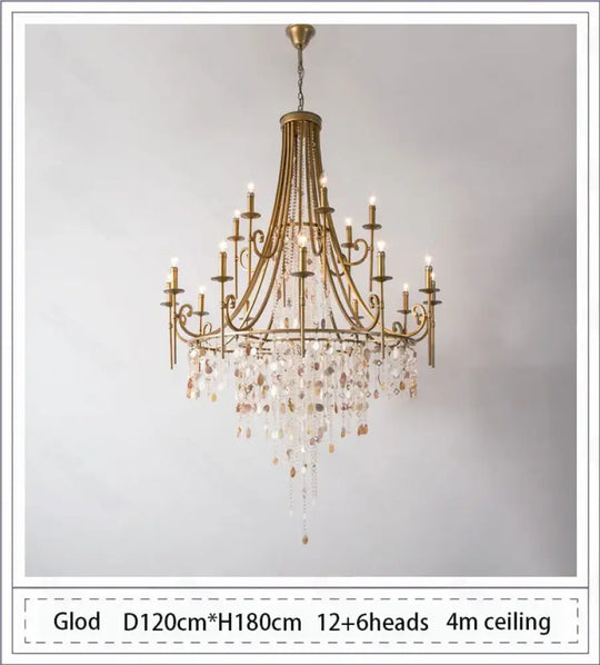 American Duplex Crystal Chandelier Retro French For Villa Living Room Staircase Three Story Long Shell Home Decor