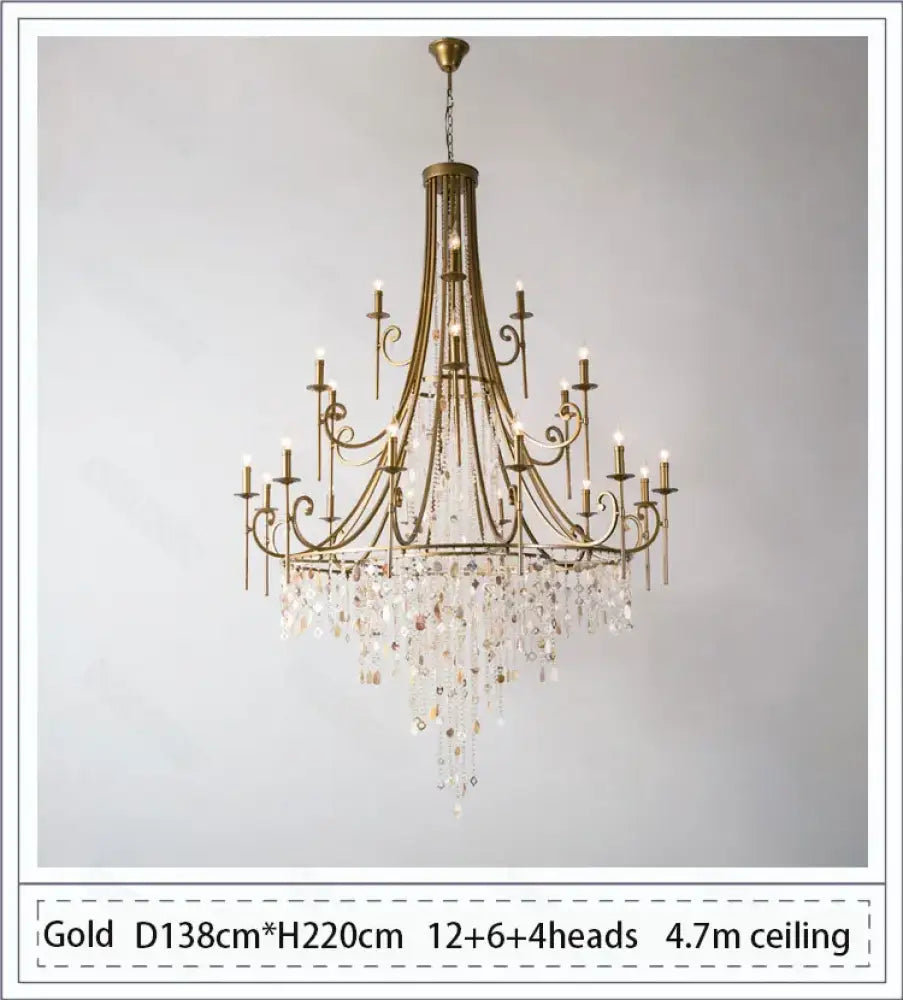 American Duplex Crystal Chandelier Retro French For Villa Living Room Staircase Three Story Long Shell Home Decor