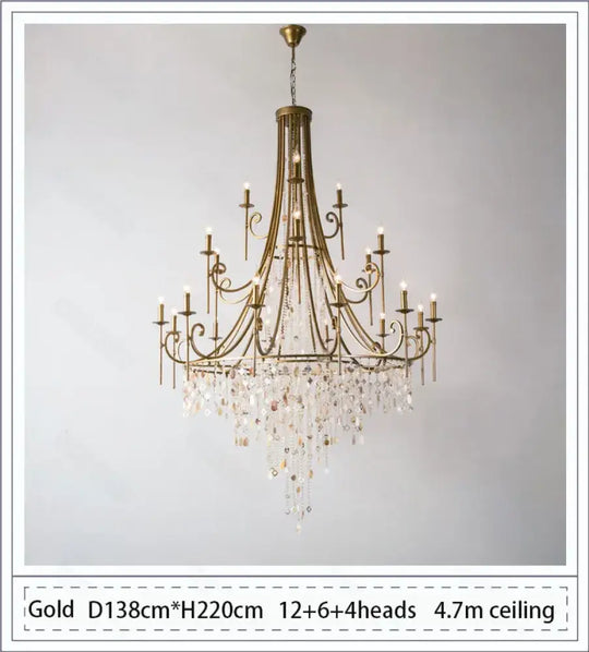 American Duplex Crystal Chandelier Retro French For Villa Living Room Staircase Three Story Long Shell Home Decor