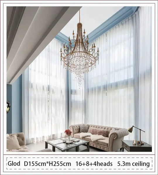 American Duplex Crystal Chandelier Retro French For Villa Living Room Staircase Three Story Long Shell Home Decor