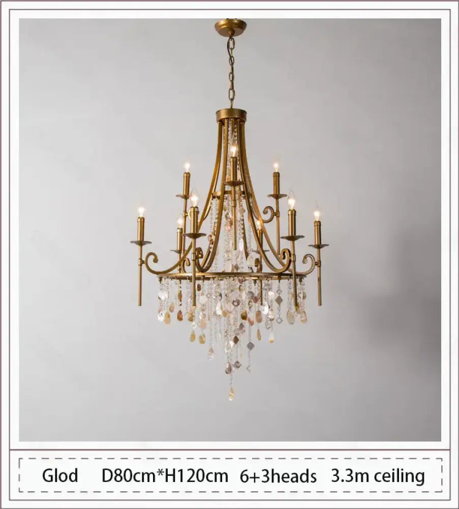 American Duplex Crystal Chandelier Retro French For Villa Living Room Staircase Three Story Long Shell Home Decor