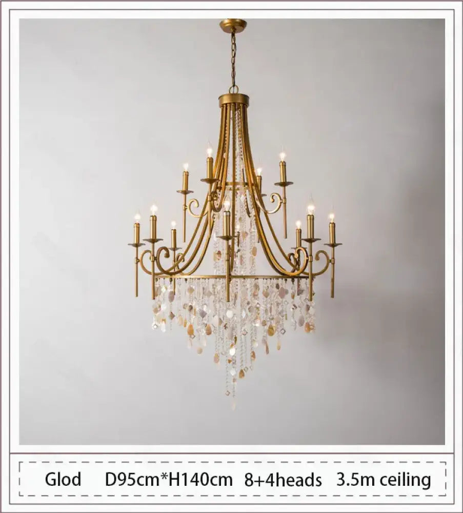 American Duplex Crystal Chandelier Retro French For Villa Living Room Staircase Three Story Long Shell Home Decor