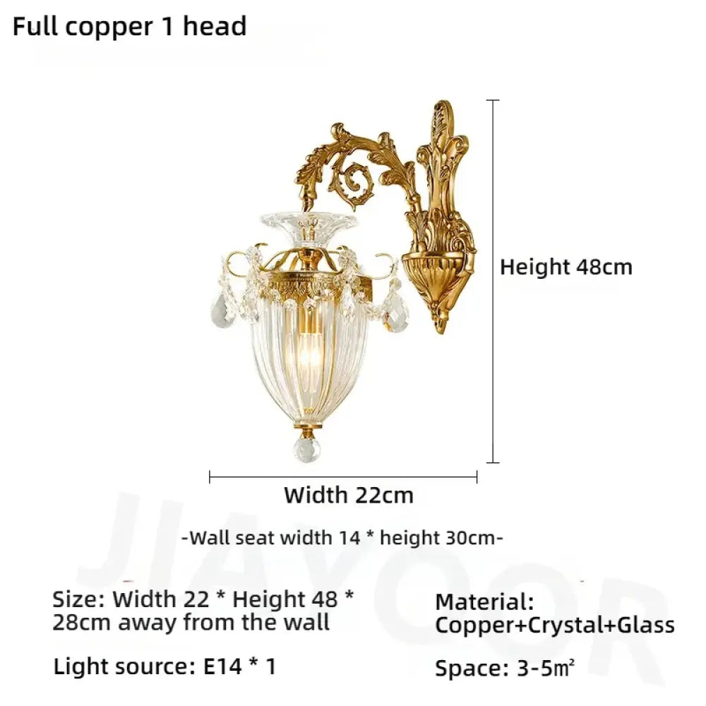 Living Room Full Copper Crystal Wall Lamp European Luxury Wall Lights Bedroom Bedside Lamp Brass Wall Light Room