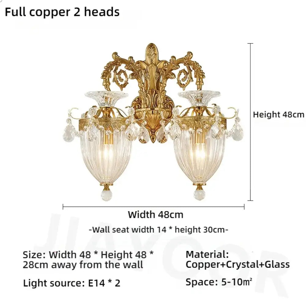 Living Room Full Copper Crystal Wall Lamp European Luxury Wall Lights Bedroom Bedside Lamp Brass Wall Light Room
