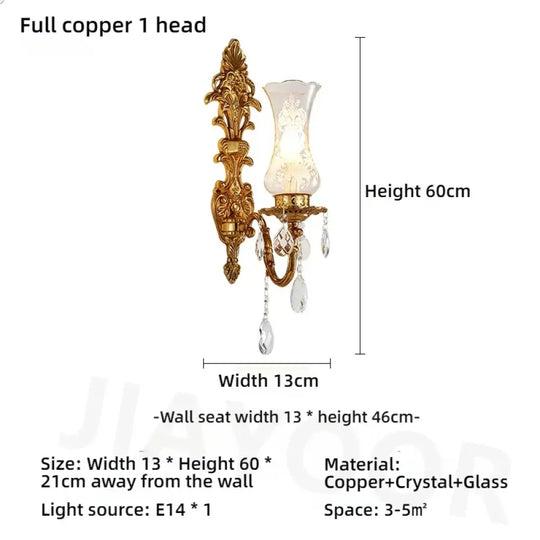 Living Room Full Copper Crystal Wall Lamp European Luxury Wall Lights Bedroom Bedside Lamp Brass Wall Light Room