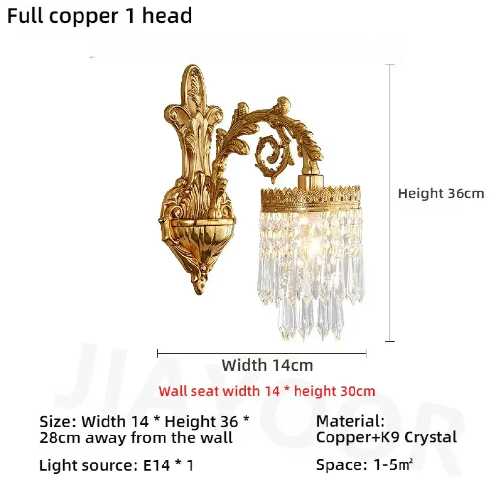 Living Room Full Copper Crystal Wall Lamp European Luxury Wall Lights Bedroom Bedside Lamp Brass Wall Light Room