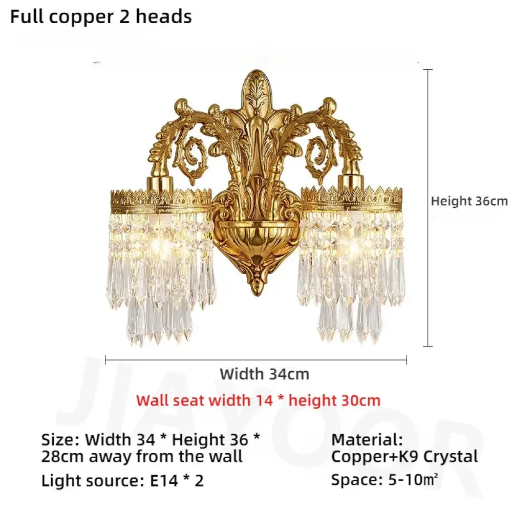 Living Room Full Copper Crystal Wall Lamp European Luxury Wall Lights Bedroom Bedside Lamp Brass Wall Light Room